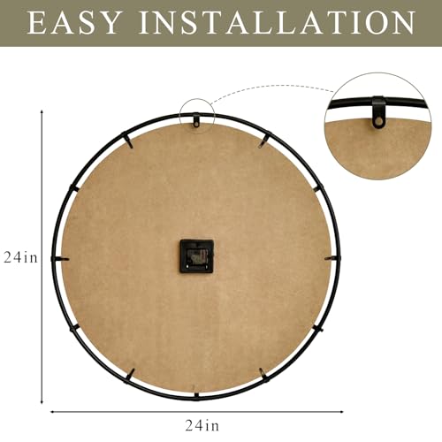Large Rustic Farmhouse Wall Clock 24 Inch with Silent Movement - Brown / Black Numerals