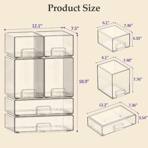 Yasali 6-Pack Stackable Baby Bottle Organizer Storage Drawer - Clear, Space-Saving