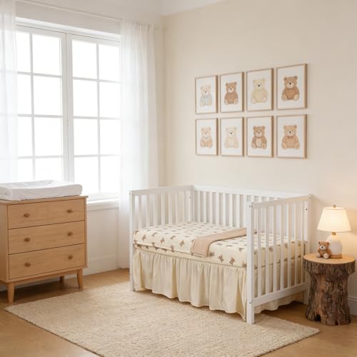 Organic Cotton Baby Crib Bedding Set with Bear Pattern - 3 Piece Nursery Quilt and Fitted Sheet, Toddler Bed Decor