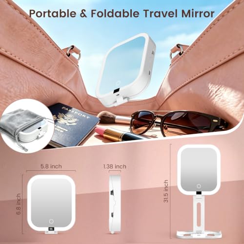 Travel Makeup Mirror with Lights 10X Magnification Foldable Dual-Side LED