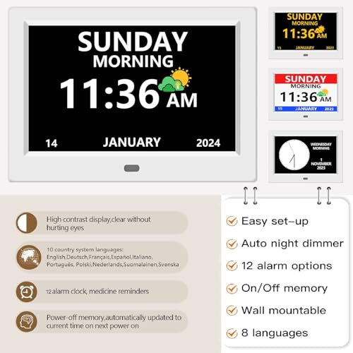 LXBYJKJ 10 Inch Digital Clock for Elderly White Large Font Alarm with Auto DST - Model 10in