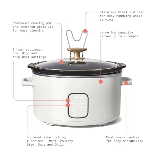 6 Quart Programmable Slow Cooker with 5 Preset Functions and Touch Display