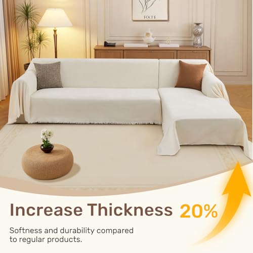 Sectional Couch Cover 2 Pieces - Cream White / 71x118+91x134 Inches - XXXL