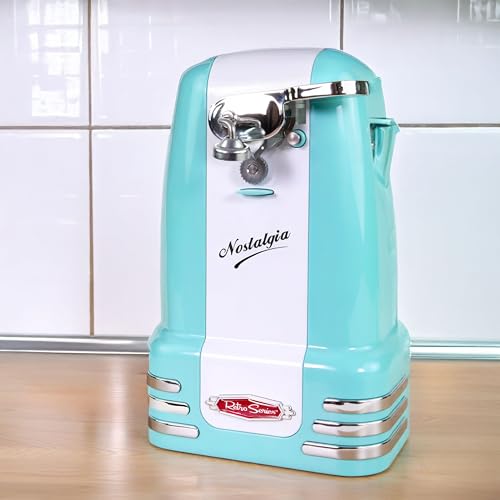 Nostalgia Retro Electric Can Opener Aqua with Magnetic Lid Remover & Bottle Opener