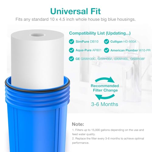 SimPure 10x4.5 Inch 5 Micron Whole House Sediment Water Filter Cartridge (Pack of 4)