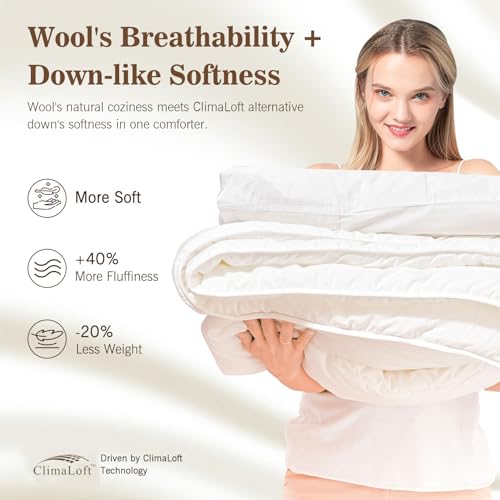 KUSNUG Organic Cotton & Australian Wool Hybrid Comforter King – Year-round, White