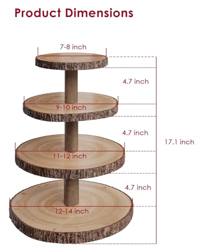 Round 4-Tier Wooden Cupcake Stand - Rustic Cake Display Holder for Events