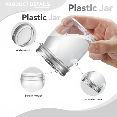 Novelinks Silver 8 oz Plastic Mason Jars - 32 Pack with Lids, BPA-Free Kitchen Storage