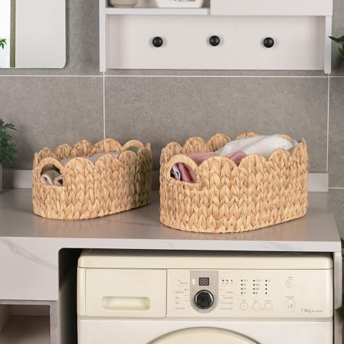 iEGrow Oval Water Hyacinth Wicker Basket Set of 2 - Natural Hand-Woven Nursery & Home Storage