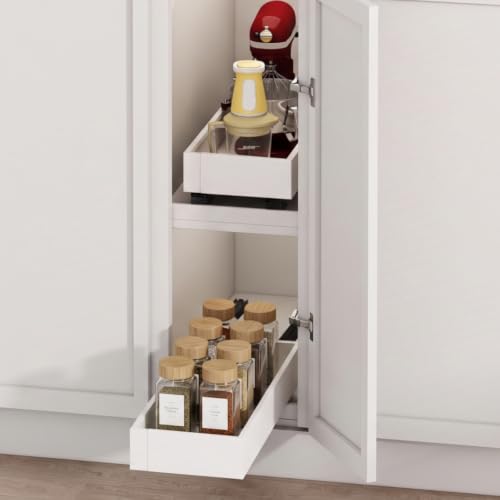 Fokyfok Expandable Pull Out Cabinet Organizer 2PC White 7-11"W x 17-24"D No Drill