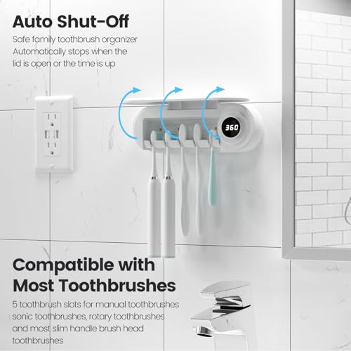 Wall Mounted Toothbrush Holder with 5 Slots and 6-Minute Timer - White