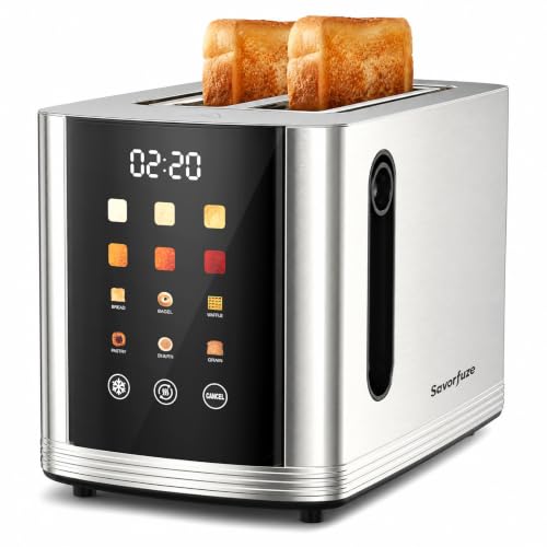 Silver 2-Slice Touch Screen Toaster with Wide Slots, Smart LED Countdown