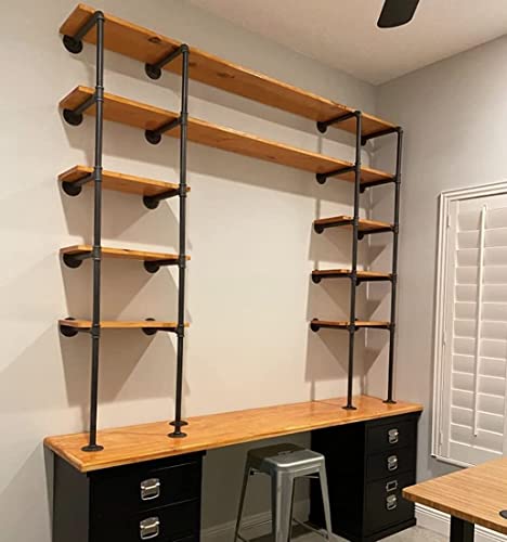 Industrial Pipe Wall Shelf Set - 14-Inch Deep DIY Open Bookshelf, Hanging & Standing Options, 2-Piece
