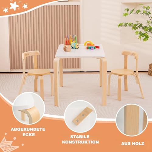 Swegrow Kids Table & 2 Chairs Set - Wooden Playroom Furniture, Rectangular 3 Pack