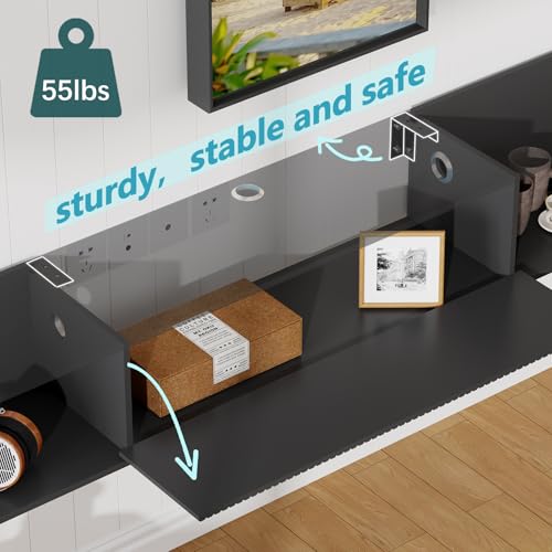 55-Inch Floating TV Stand with LED Lights and Storage - Black - Wall Mounted