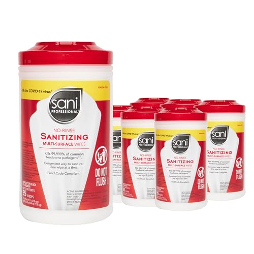 Food Contact Surface Sanitizing Wipes - No-Rinse Multi-Surface Disinfectant (Pack of 6)