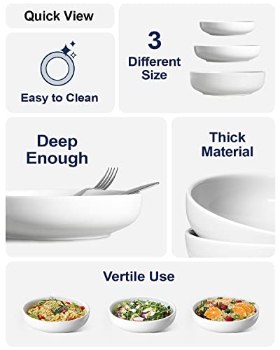 Large 8.5 Inch Pasta Bowls Set of 4 - White, 45 oz Microwave Safe Serving Plates