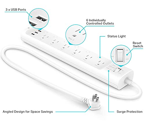 Kasa Smart Power Strip HS300 with 6 Outlets, Surge Protection & USB Charging