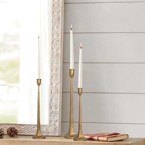 Antique Brass Iron Taper Candle Holder Set of 3 - Decorative Tall Candle Stands