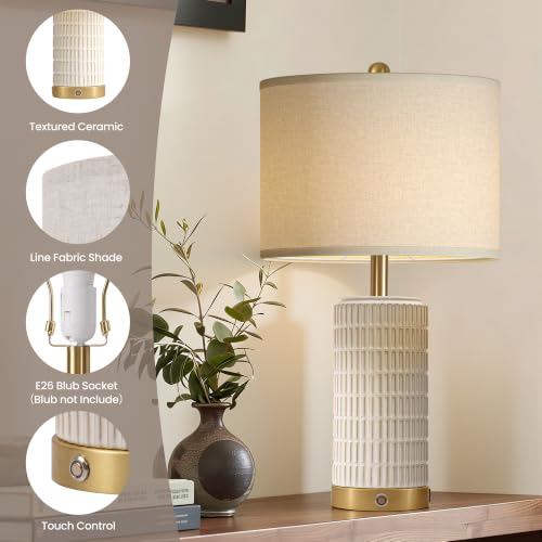 25-Inch Ceramic Touch Table Lamp Set of 2 - White Gold Variations