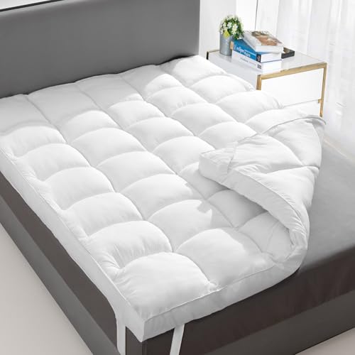 California King Mattress Topper 1400 GSM Extra Thick Cooling Pillow Top - Milky White, 2 Inch