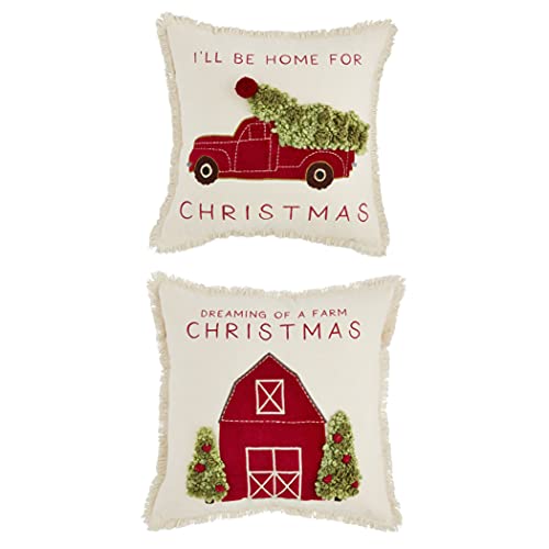 Mud Pie Christmas Appliqué Throw Pillow 18x18in, Festive Holiday Decor