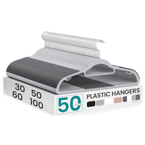 Space-Saving Plastic Coat Hangers Pack of 50 - Light Gray & Dark Gray
