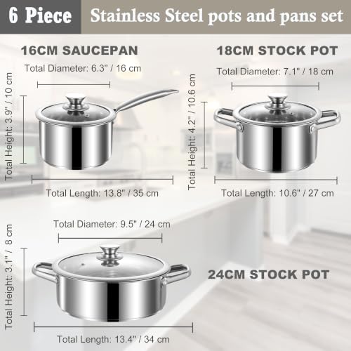 Stainless Steel 6-Piece Cookware Set CW6-C / 6 - Nonstick Induction Pots & Pans