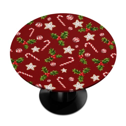 Pardick Christmas Round Fitted Tablecloth with Elastic Edge - 42 Inch, Holiday Decor, Wipeable & Waterproof, Fits 40-44 Inch Tables