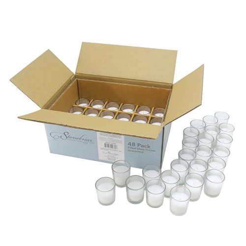 White Votive Candles Pack of 48 - Unscented Long-Lasting Glass Candles