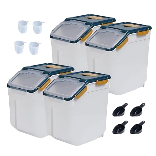 Blue 4-Pack Large Flour & Rice Storage Containers 25lb Airtight Locking Lids