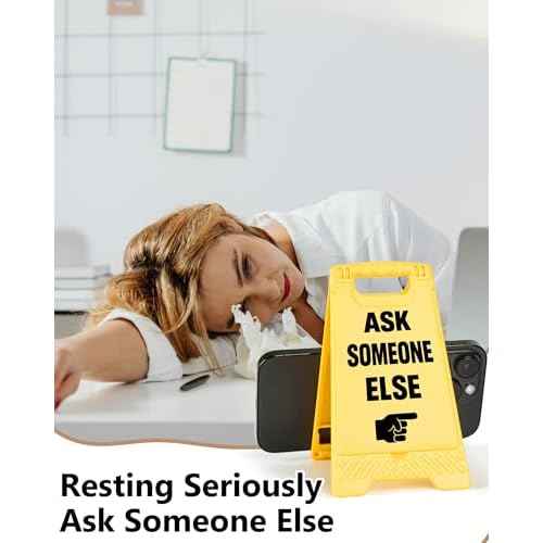 ask someone Else Funny Reminder Desk Sign Yellow Warning Style Office Table Decorative Gift for Coworkers Friends Home Workspace Phone Holder Mirror Acrylic Cubicle Tabletop Sign White Elephant Gifts