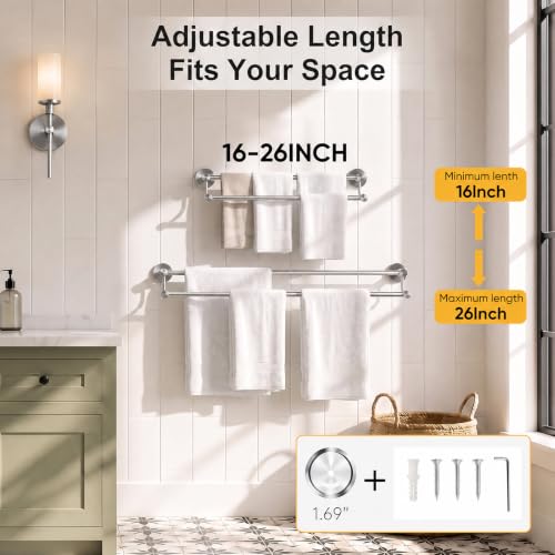 BESy Double Towel Bar Wall Mount Brushed Nickel Bathroom Towel Rack