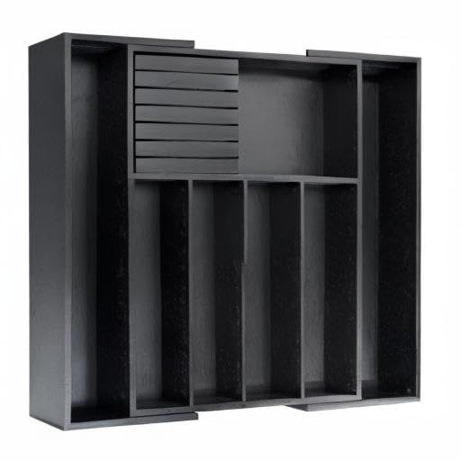 VaeFae Bamboo Silverware Drawer Organizer - 7 Slots, Black, Adjustable & Removable Knife Block