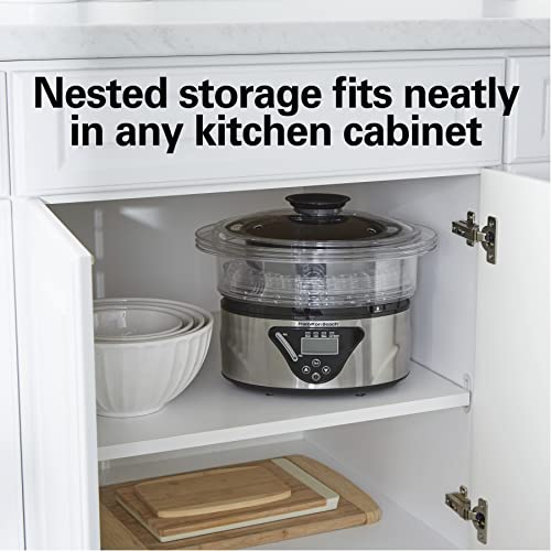 Hamilton Beach 8.25 Qt Black Stainless Steel Digital Food Steamer with 3-Tier Bowls