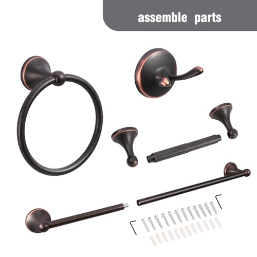 Oil-Rubbed Bronze 4-Piece Bathroom Hardware Accessory Set - Towel Bar, Toilet Paper Holder, Towel Ring & Robe Hooks