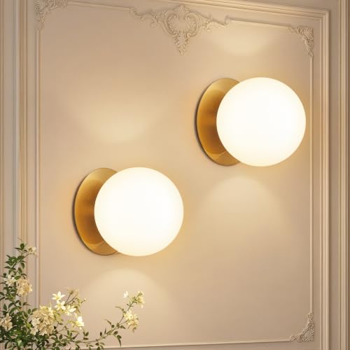 Brushed Gold 2-Pack Modern Globe Wall Sconces for Bedroom Bathroom & Living Room