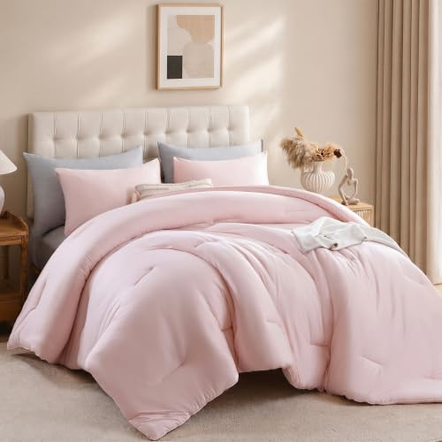 King Size Fluffy Pink Comforter Set - 3 Pieces Cloud-Like Bedding