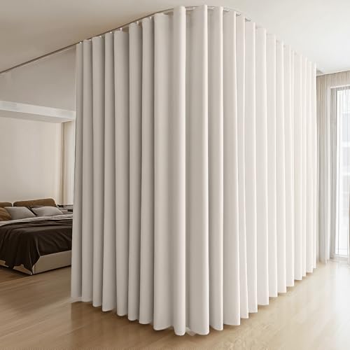 Beige Room Divider Curtain & Flexible Ceiling Track Set - 100W x 84H in, Blackout, 1 Panel, Pack of 1