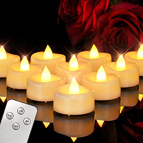 LED Candles with Remote and Timer, 12PCS Flameless Tea Lights Candles Battery Operated, Remote Control Tea Lights with 6/8 H Timer for Halloween Christmas Holiday Warm White