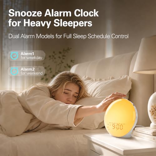 White Full Screen Sunrise Alarm Clock with Wake-Up Light, FM Radio & Bluetooth Speaker