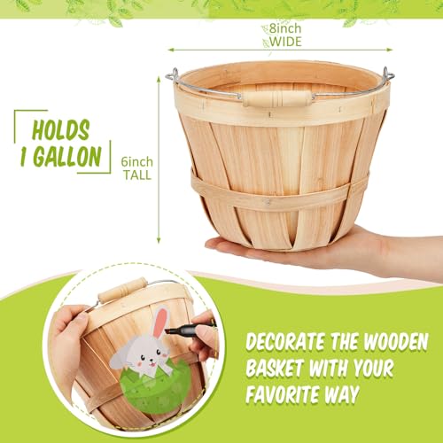 6-Pack Wooden Apple Bushel Baskets with Handles - Small Harvest Fruit Baskets
