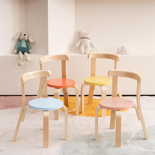 Swegrow Set of 4 Multi-Color Wooden Kids Chairs - Toddler & Preschool Stacking Furniture