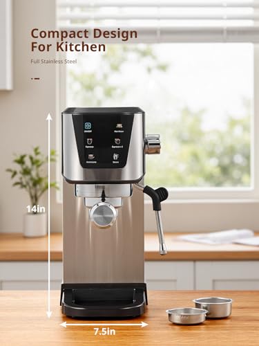 20 Bar Espresso Coffee Machine with LED Touchscreen & Milk Frother