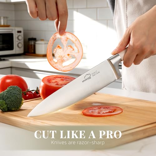 14-Piece Kitchen Knife Set with Block & Sharpener - Full Tang German Stainless Steel
