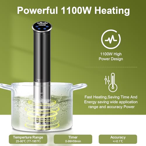 1100W Sous Vide Cooker with Precise Temperature Control IPX7 Waterproof Compact Design