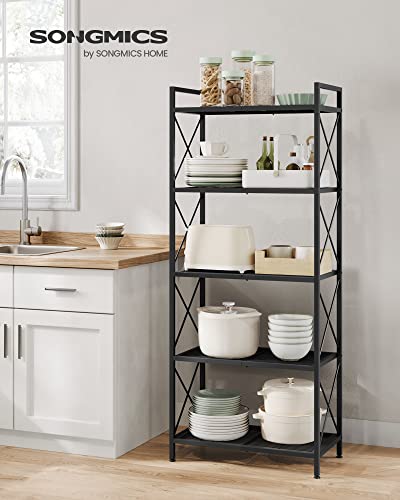Black 5-Tier Steel Storage Rack with X Side Frames - Versatile Shelving Unit