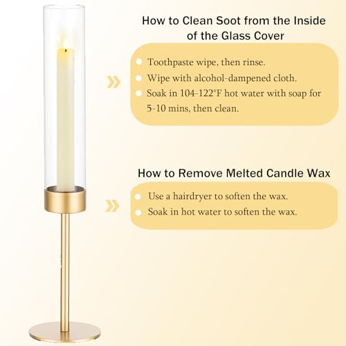 Romadedi Set of 6 Gold Glass Hurricane Candle Holders - Elegant Taper Candle Stands