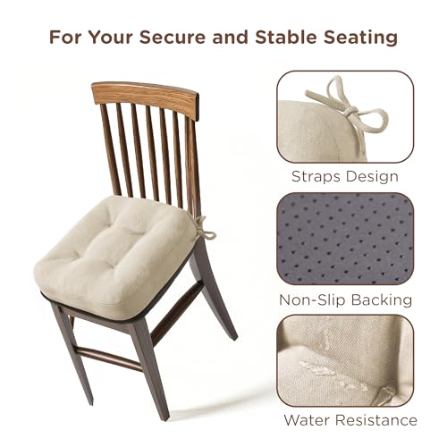 Kitchen Chair Cushions 6 Pack Thick Memory Foam Seat Pads Non-Slip Water-Resistant