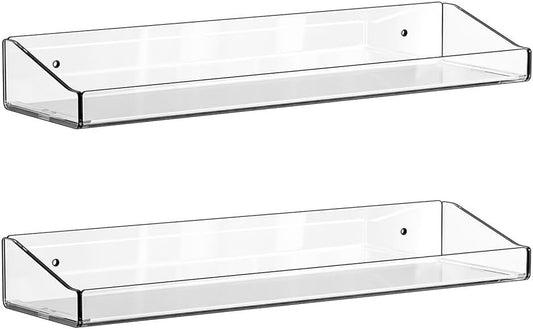 Skiennix Acrylic Floating Shelves - 15" Wall-Mounted Bookshelves for Farmhouse Decor | Ideal for Photos & Plants